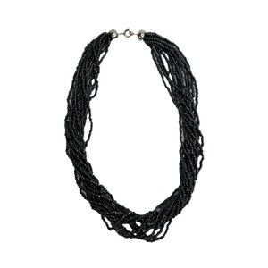 Black/Gray Seed Bead Multi Strand Layered Collar Necklace